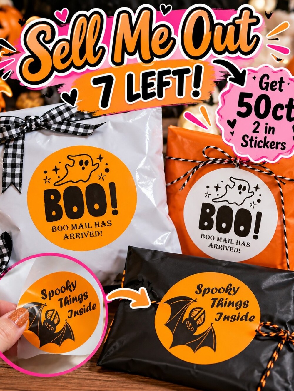Halloween Stickers 50ct, 2in Diameter- White or Orange
